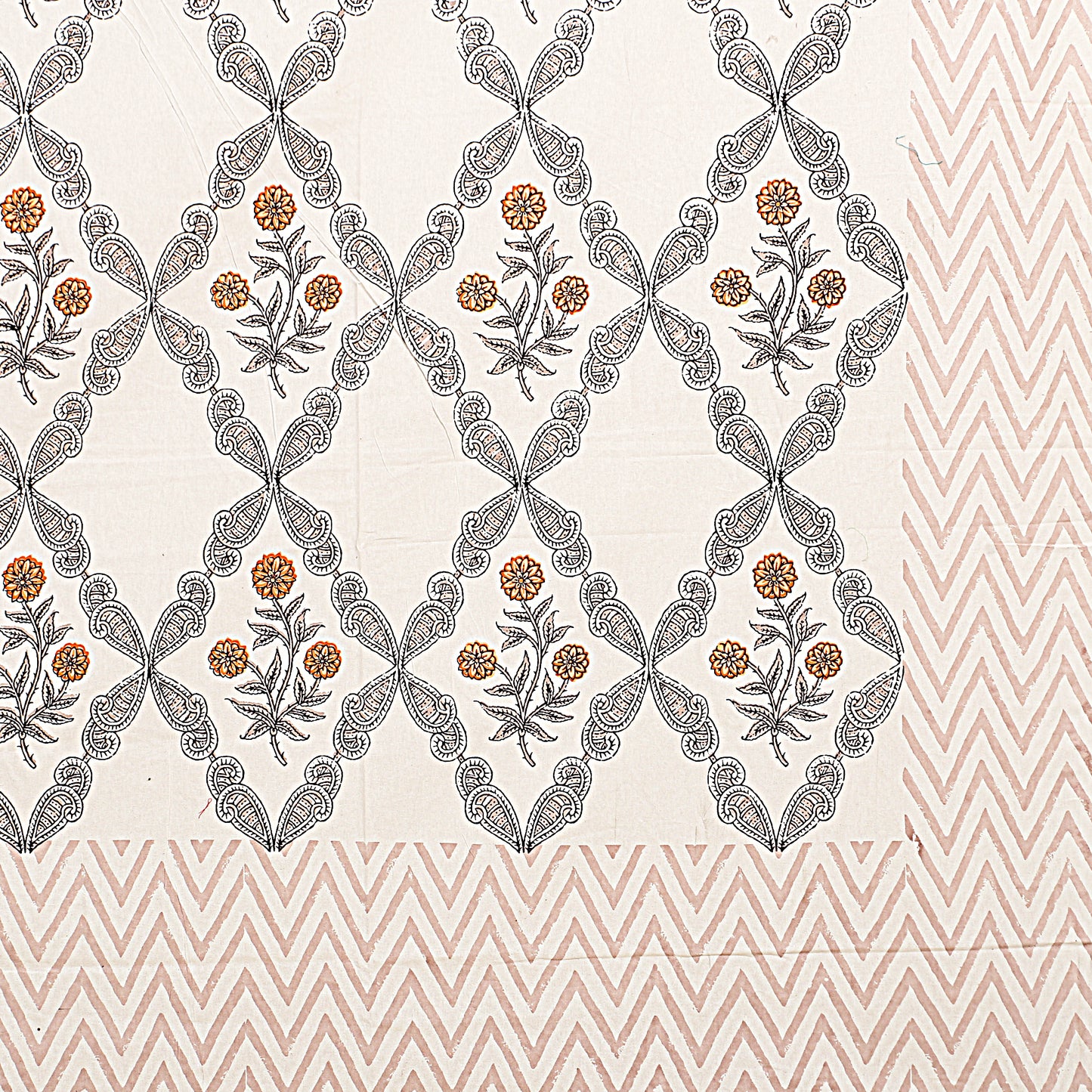 Block Print King Size Bedsheet- Meraki Orange