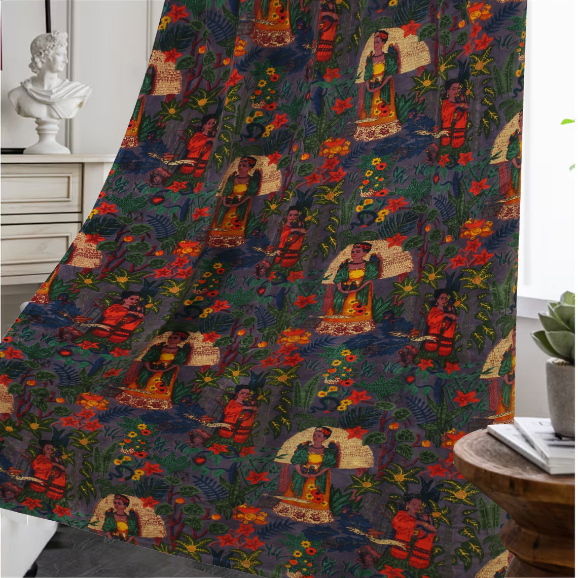 Frida Kahlo 1 Velvet Curtain- Grey
