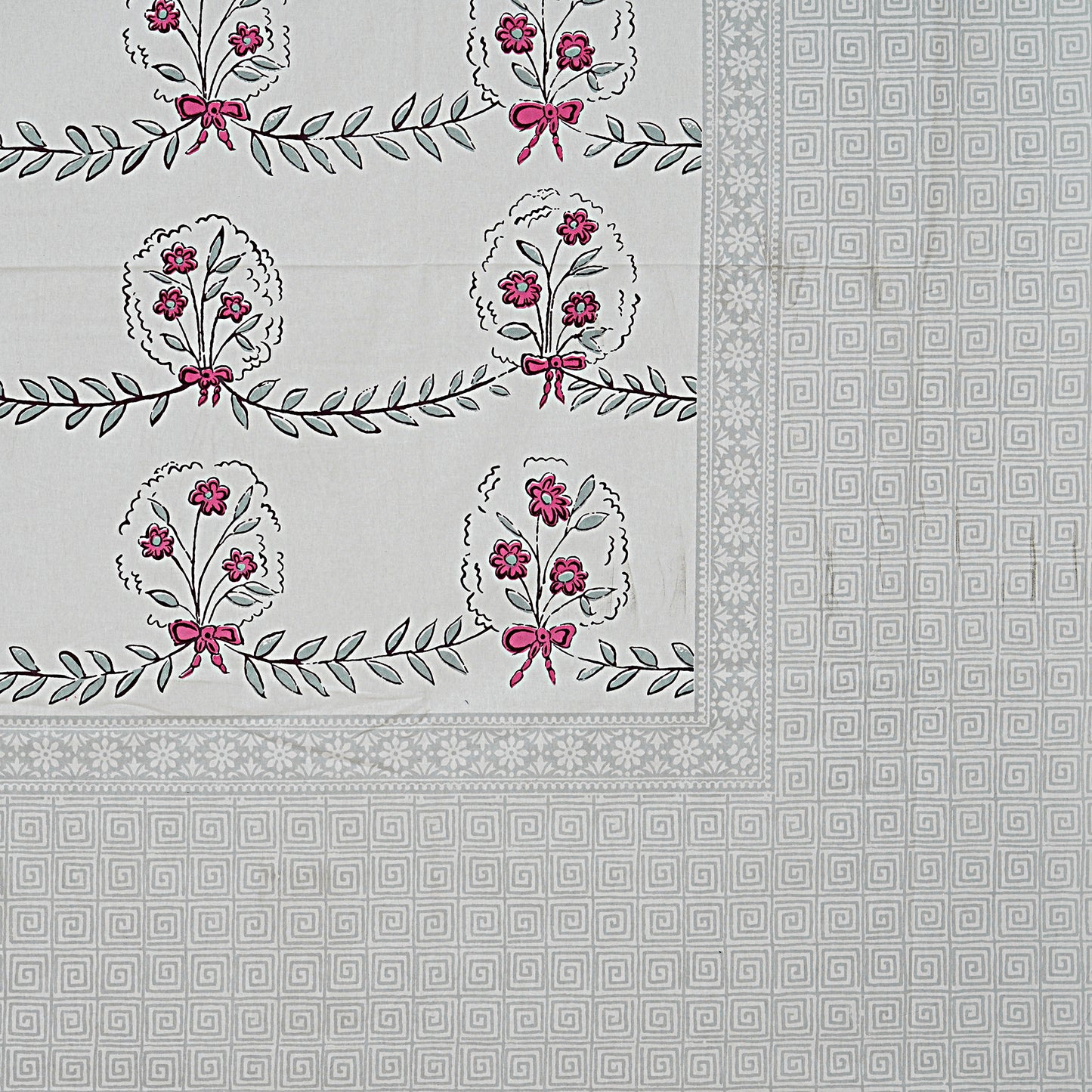 Modern Block Print King Size Bedsheet- Pink