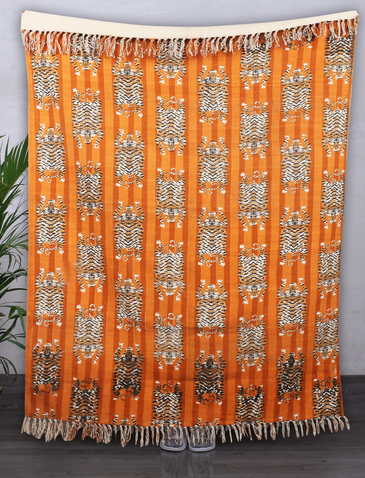 Cotton Area Rug Printed -Tiger Stripes Orange