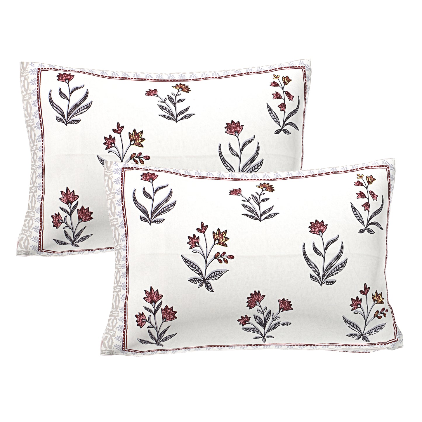 Block Print King Size Bedsheet- Border Pink