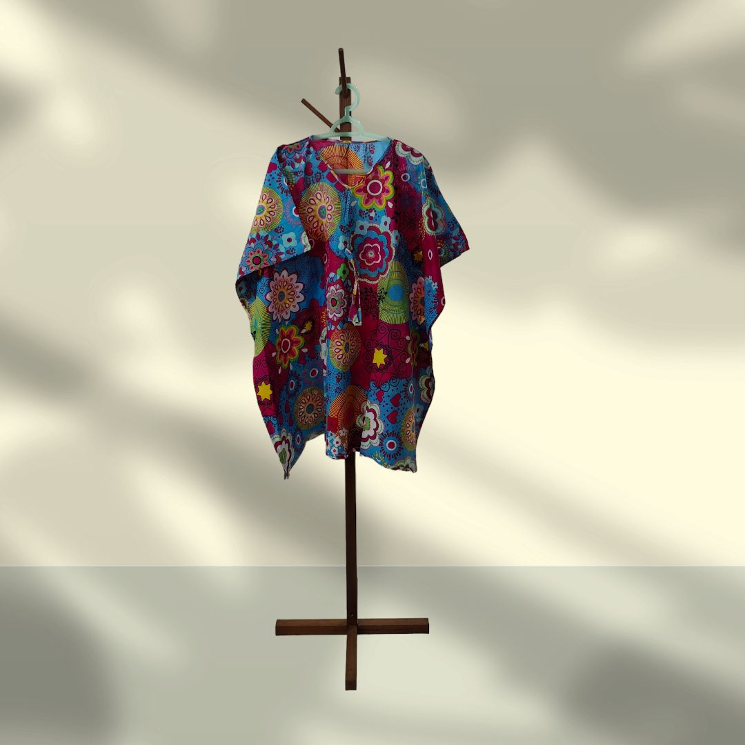 Cotton Cambric Kaftan for Summers Pink Flowers