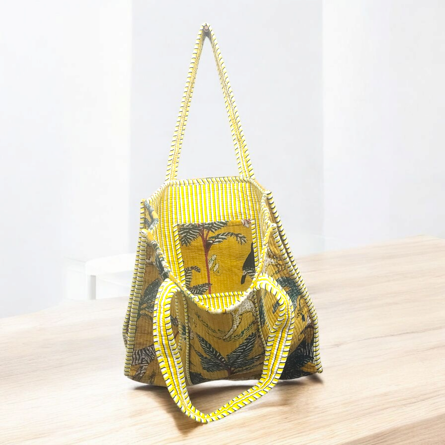 Velvet Quilted Tote Bag- Jungle Yellow