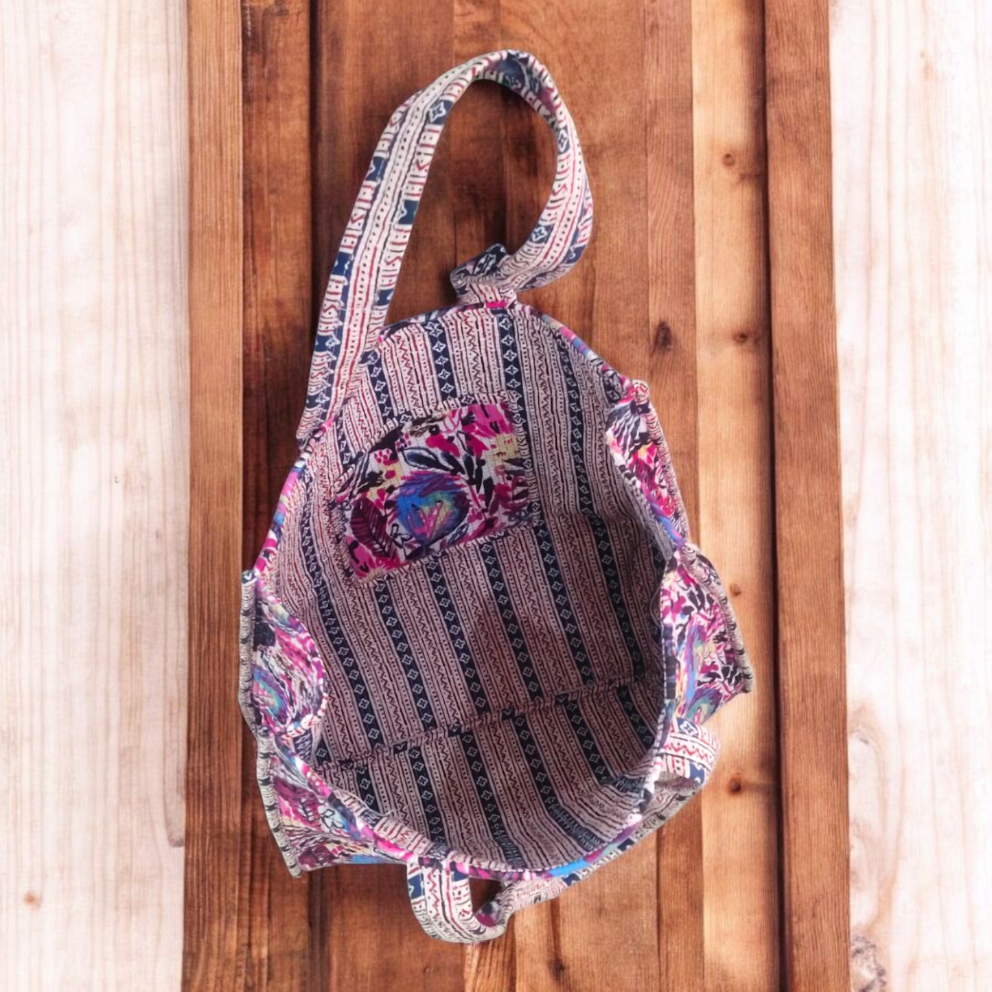 Handmade Quilted Tote Bag- Joy of pink