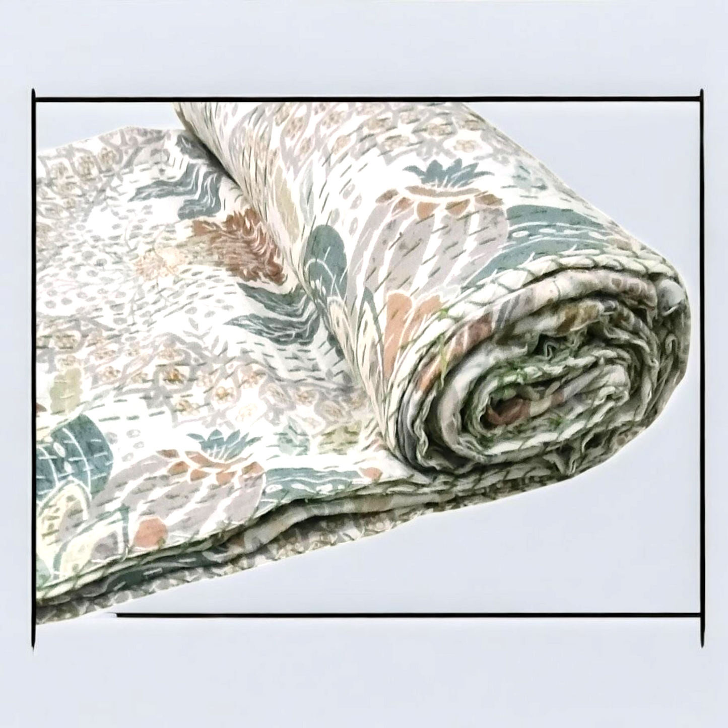 Hand Quilted Kantha Bedcover- charm of white