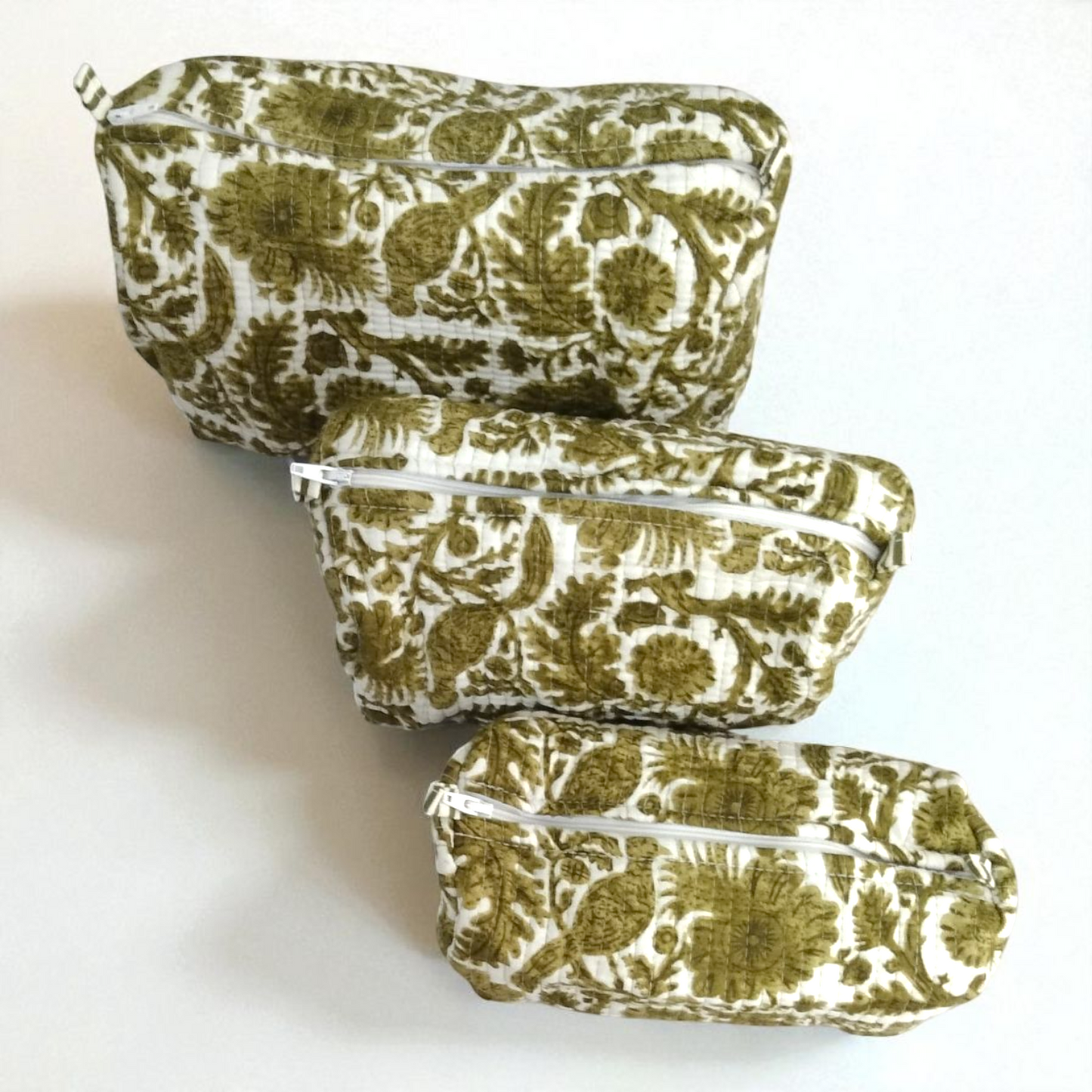 Vanity bag/ toiletry bag set of 3- Green Floral