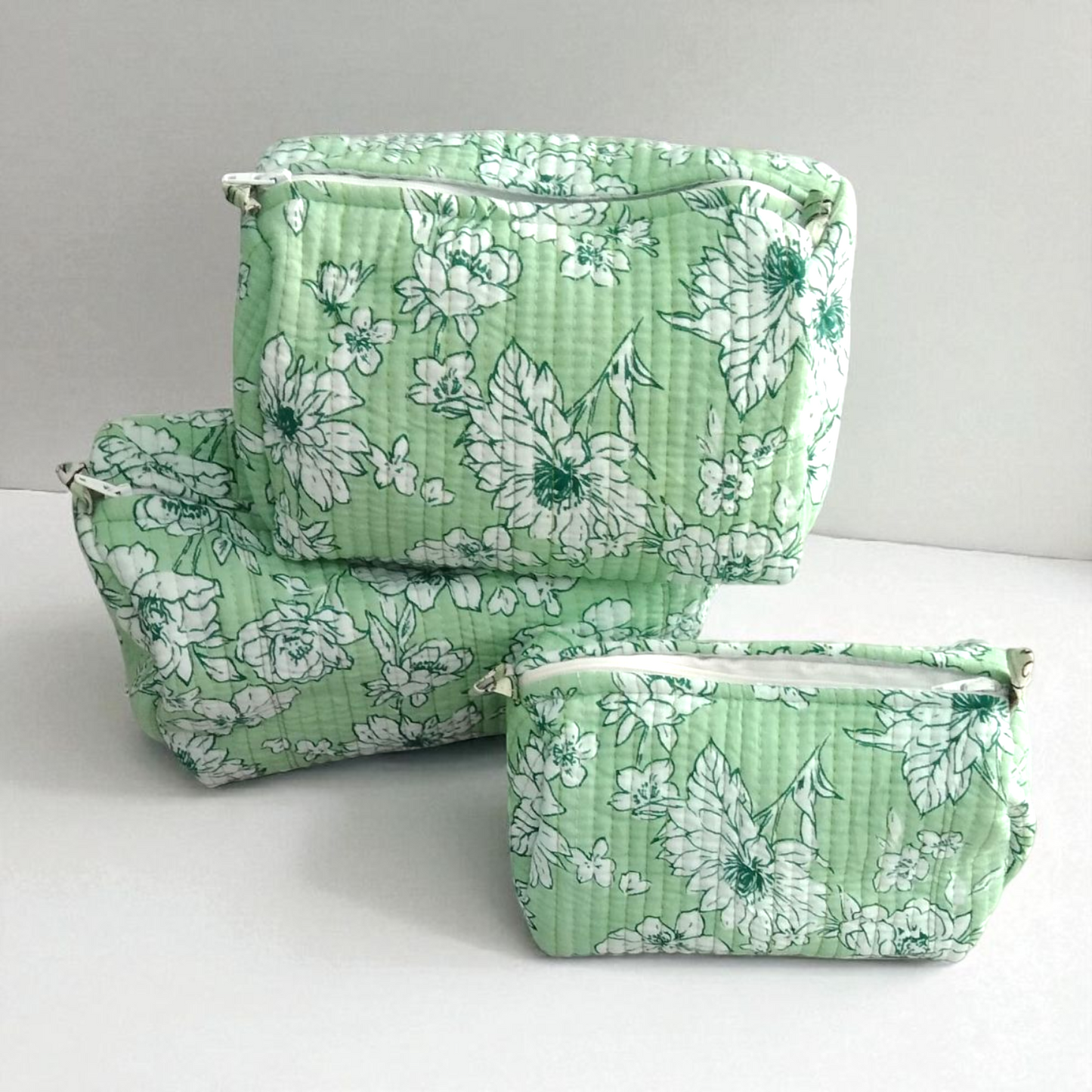 Vanity bag/ toiletry bag set of 3- cascade green