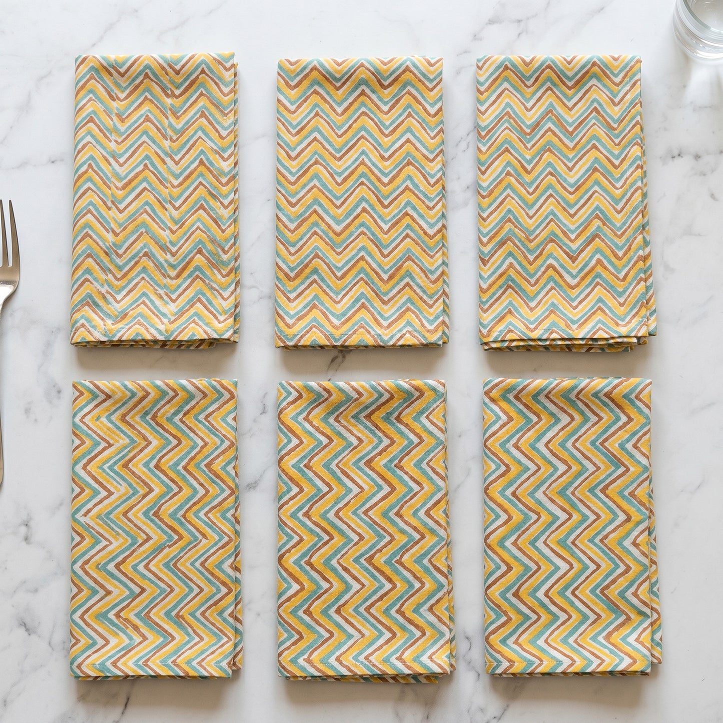 Yellow Chevron Set of 6 Cotton Cambric Napkins