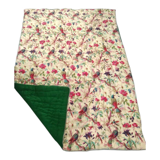 Birds of Paradise Yellow Green Cotton Cambric Single Quilt