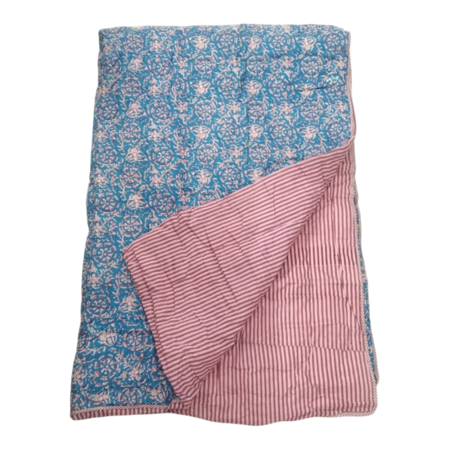 Blue and Red Cotton cambric single Quilt