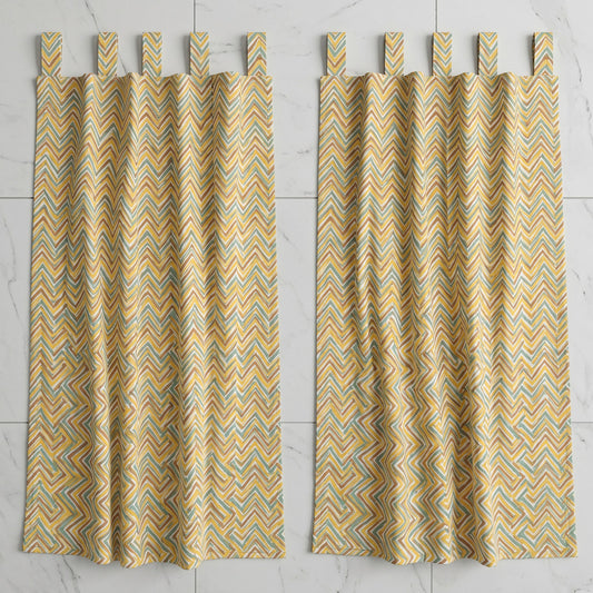 Chevron Yellow Cotton Cambric Curtain Pair