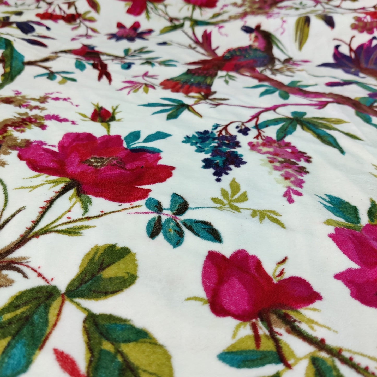 Cotton Velvet Fabric for Upholstery / DIY/ Dresses -Birds of Paradise White