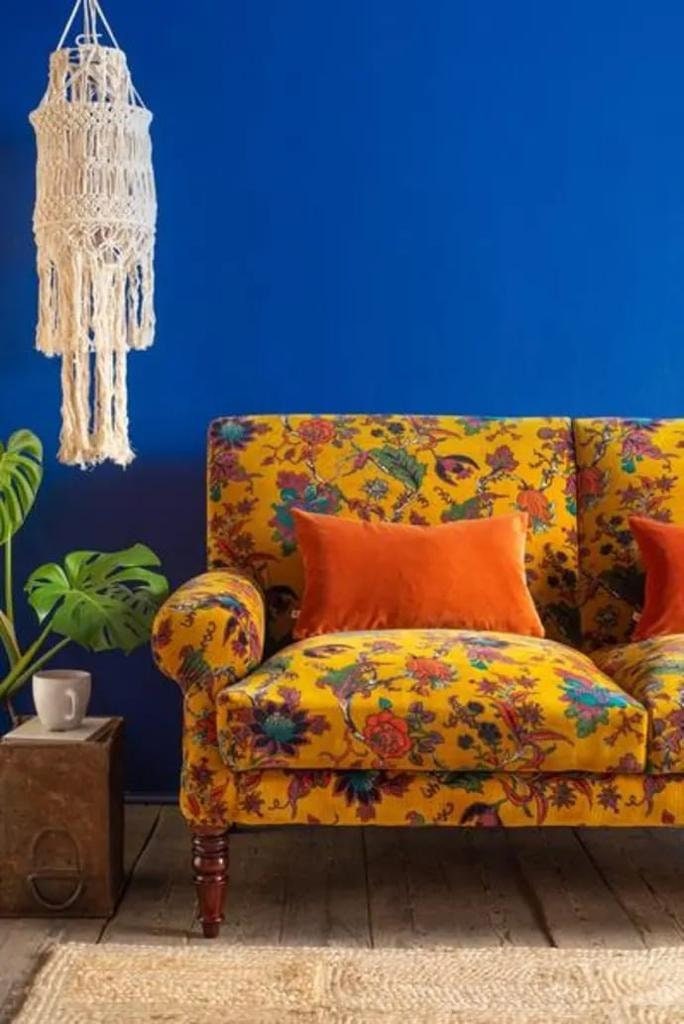 Cotton Velvet Fabric for Upholstery / DIY/ Dresses -Tree of Life Yellow