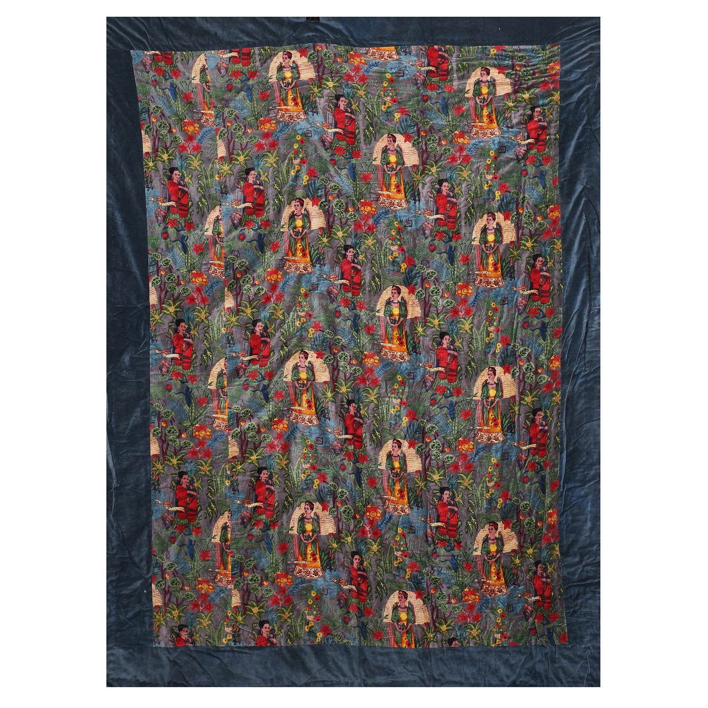 Velvet Quilt Frida Kahlo Grey Inspired with border