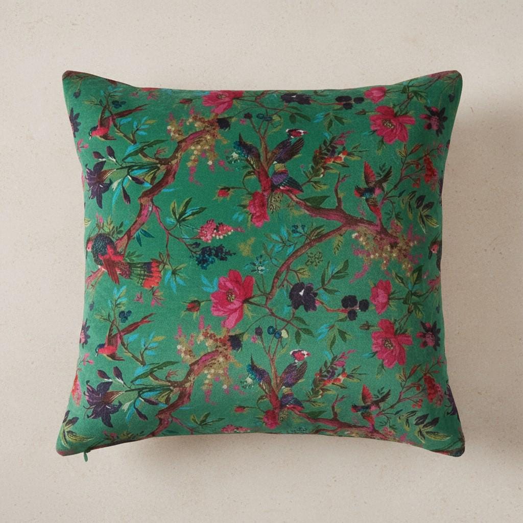 limited time holiday sale Birds of Paradise Velvet Cushion Cover- green OFMD