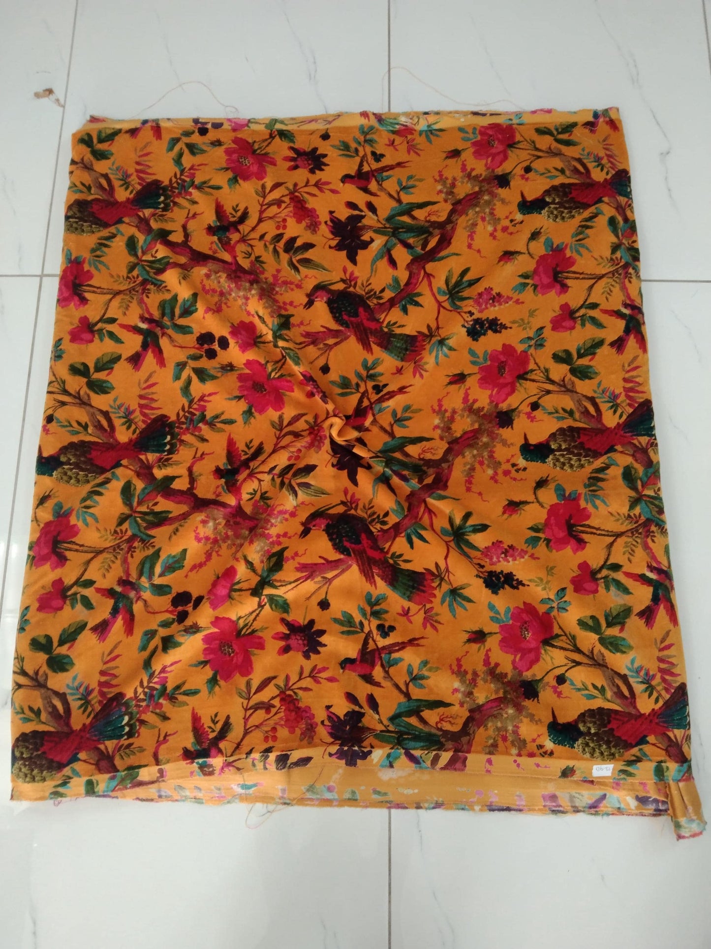 Velvet fabric for upholstery Paradise Print- Mustard