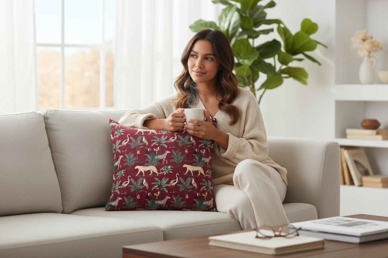 limited time holiday sale Jungle Velvet Cushion Cover- Maroon