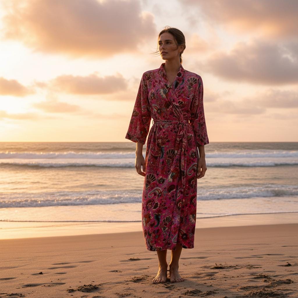 Cotton Velvet Robe Kimono wandering wildflower mukut