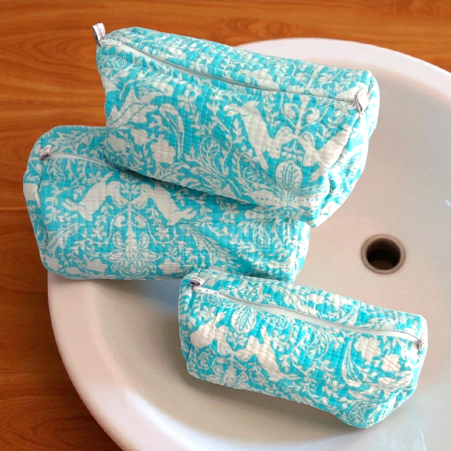 Vanity bag/ toiletry bag set of 3- Aqua