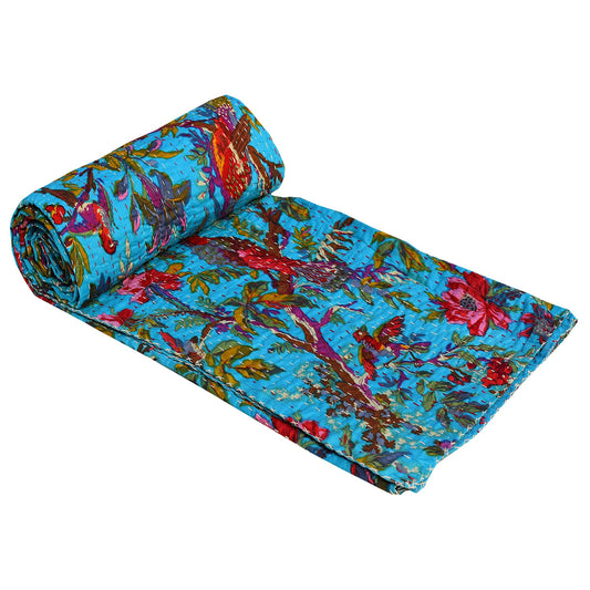 Blue Paradise Kantha Bedcover - The Teal Thread