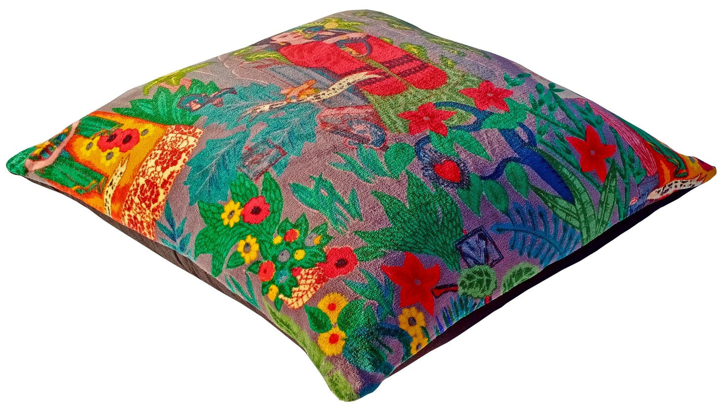 Frida Kahlo Velvet Cushion Cover- Grey - The Teal Thread