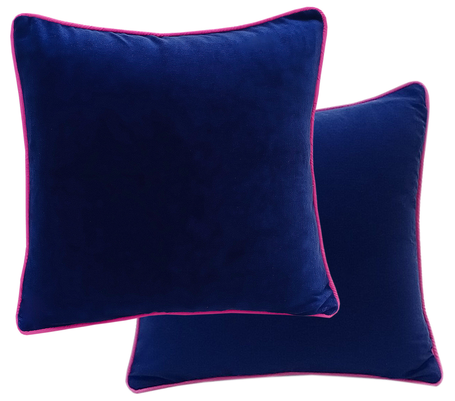 Blue Velvet Cushion Cover with pink piping - The Teal Thread