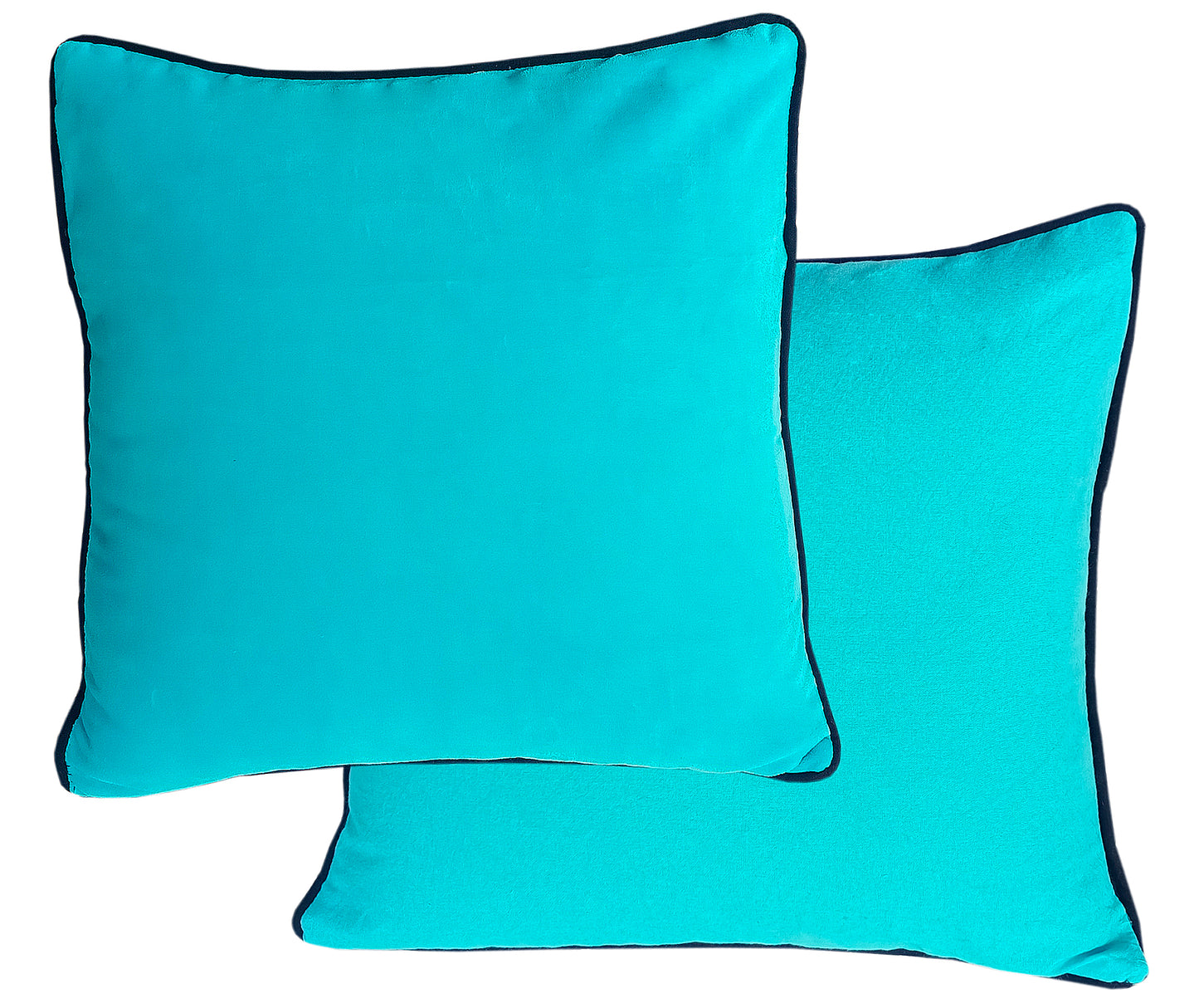 Sky Blue Velvet Cushion Cover with piping - The Teal Thread