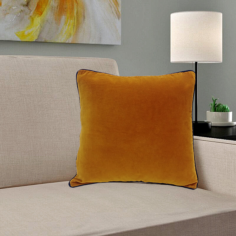 Mustard Velvet Cushion Cover with piping – The Teal Thread
