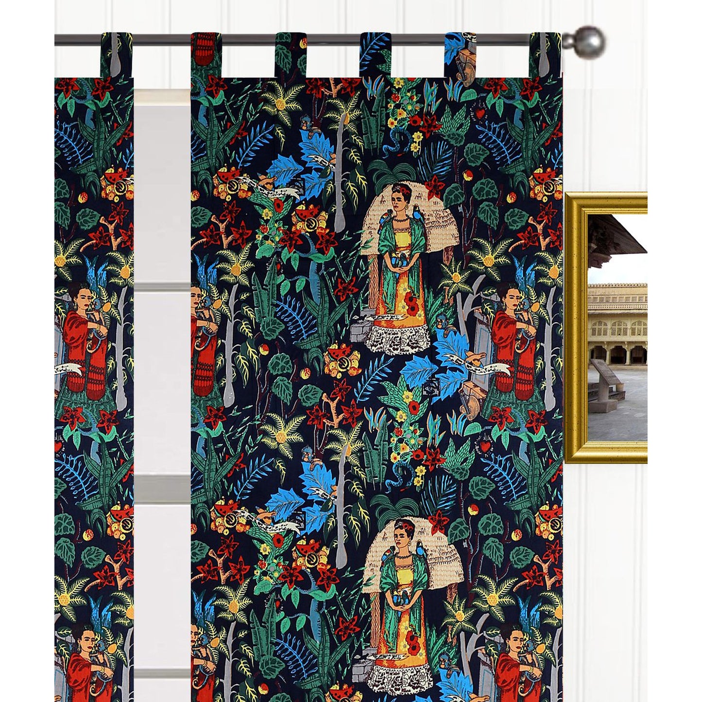 Frida Kahlo Voile Curtain Pair Black - The Teal Thread