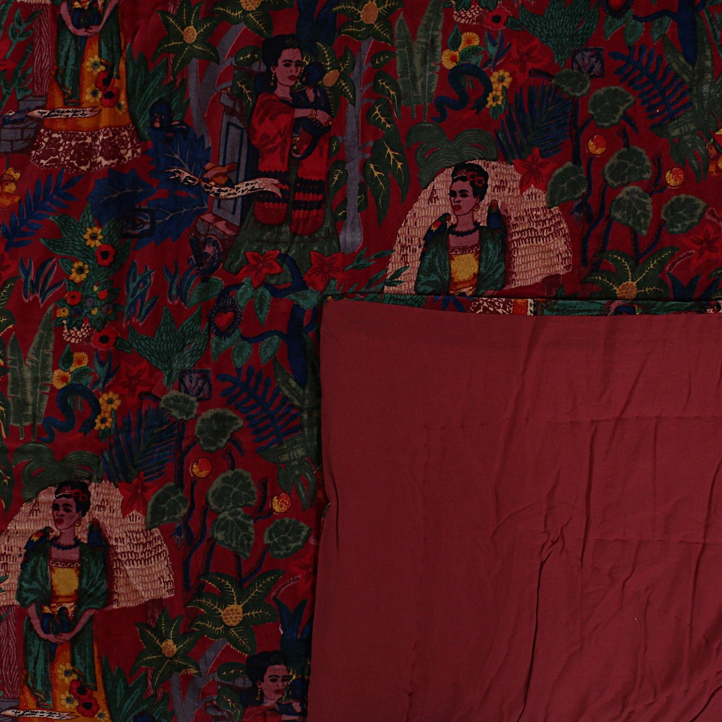 Frida Kahlo Cotton Velvet Quilt - Red - The Teal Thread