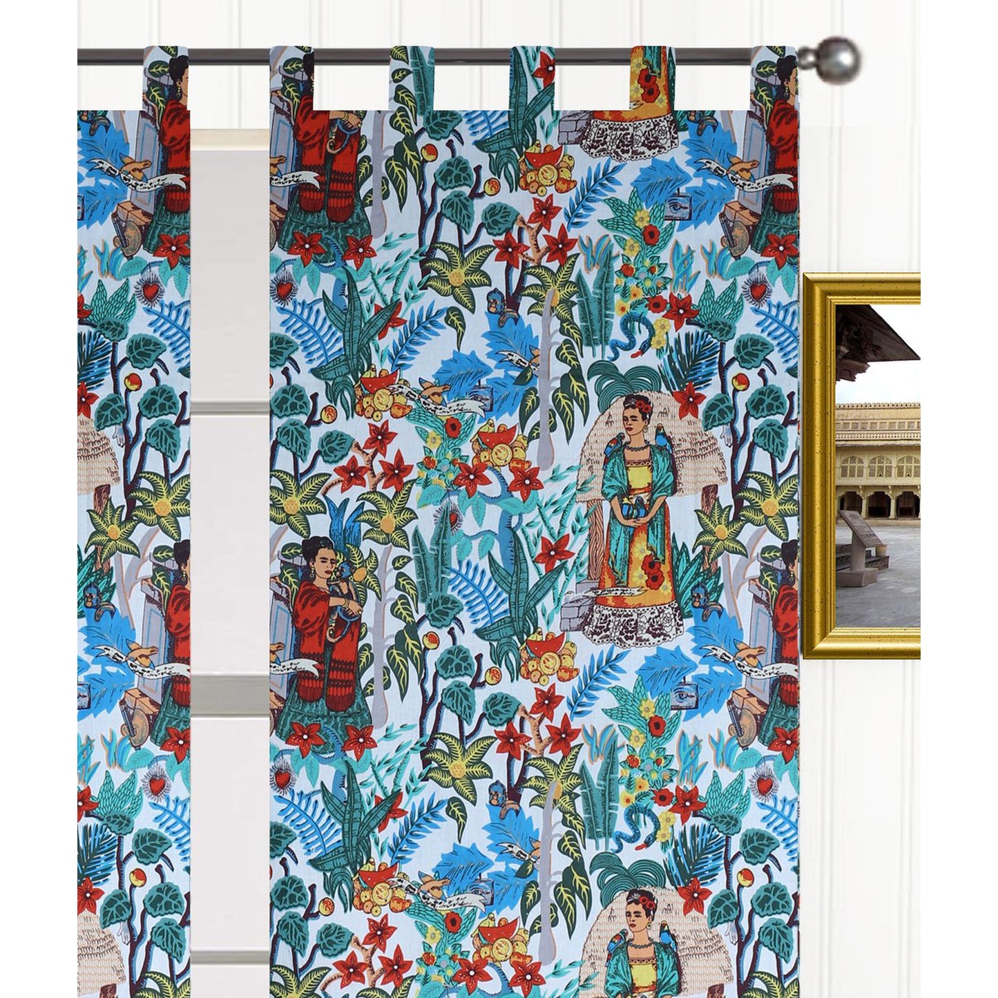 Frida Kahlo Voile Curtain Pair White - The Teal Thread
