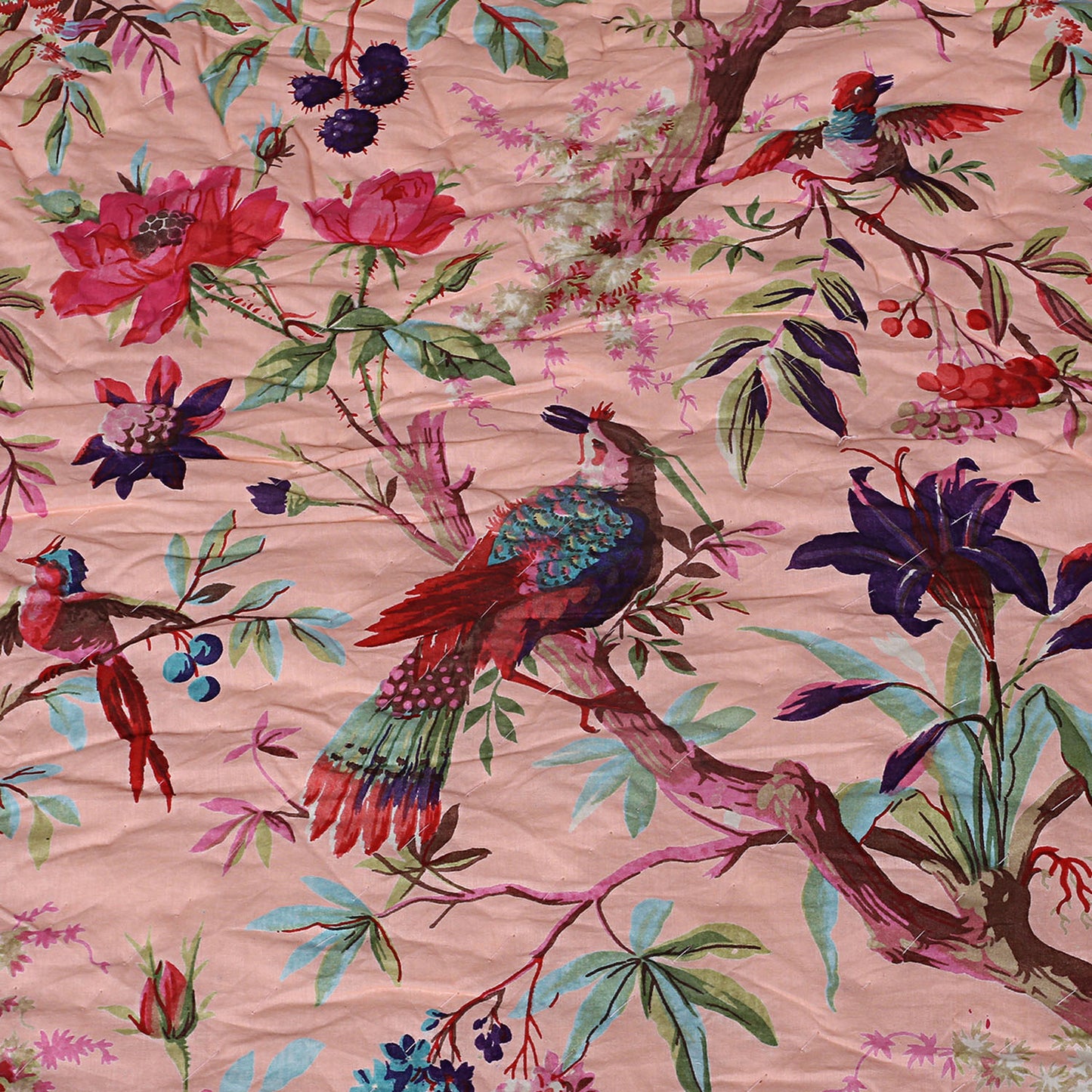 Special offer Bird Print Jaipuri Razai Peach - The Teal Thread