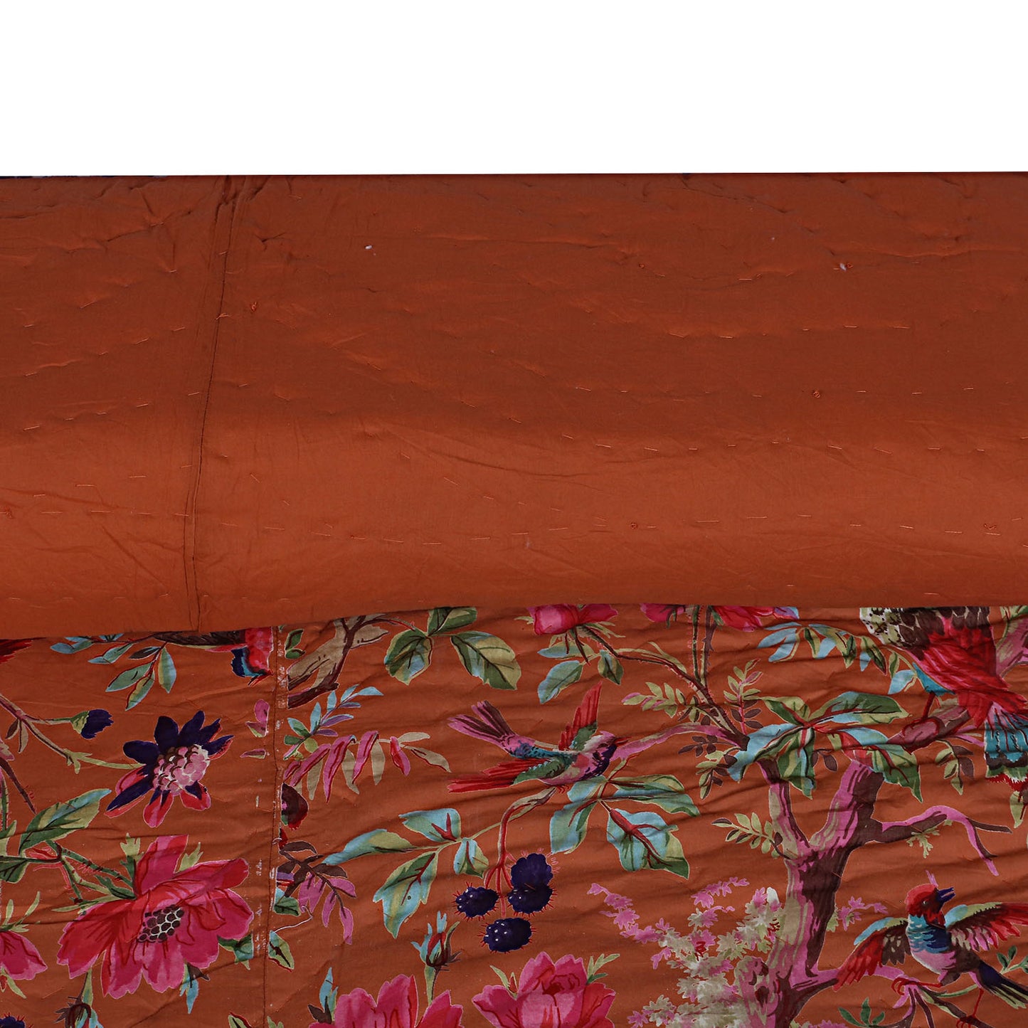 Bird Print Jaipuri Razai Orange - The Teal Thread