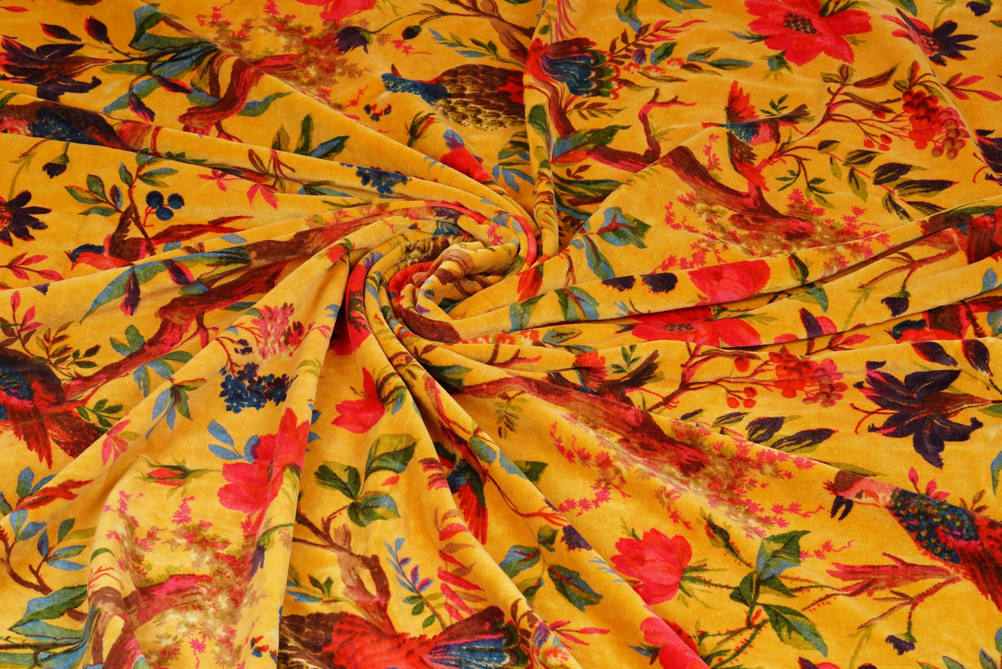 Birds of Paradise Velvet Sofa throw only-Mustard Yellow - The Teal Thread