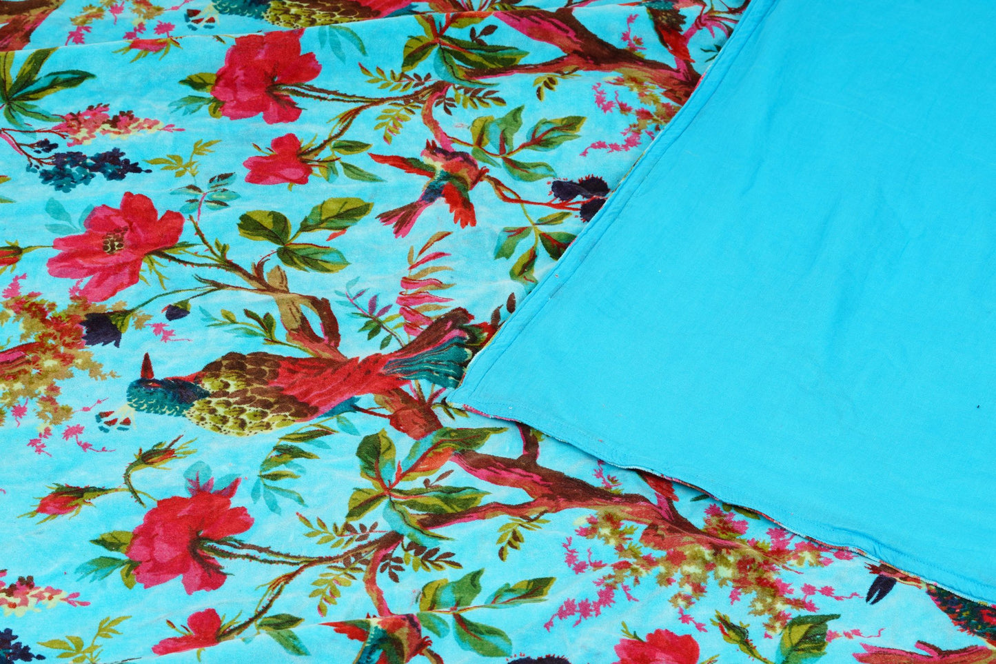 Birds of Paradise Velvet Sofa throw only- Blue - The Teal Thread