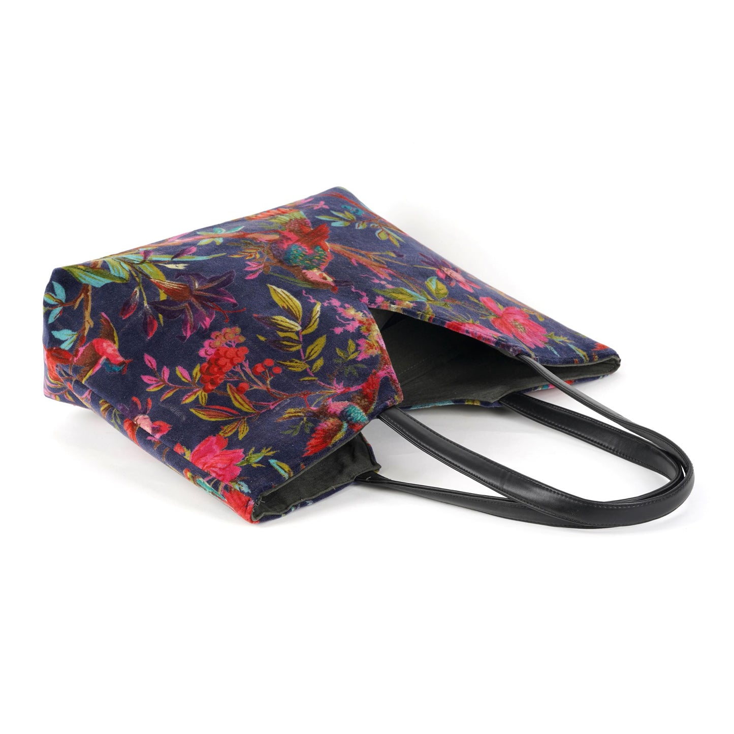 Birds of Paradise V Cut Hand Bag- Navy Blue - The Teal Thread