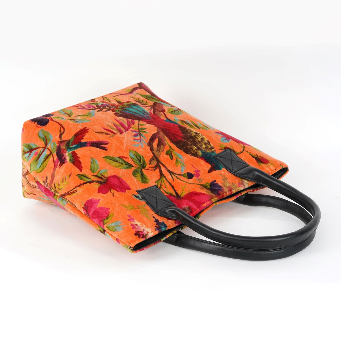Birds of Paradise Velvet Hand Bag- Orange - The Teal Thread