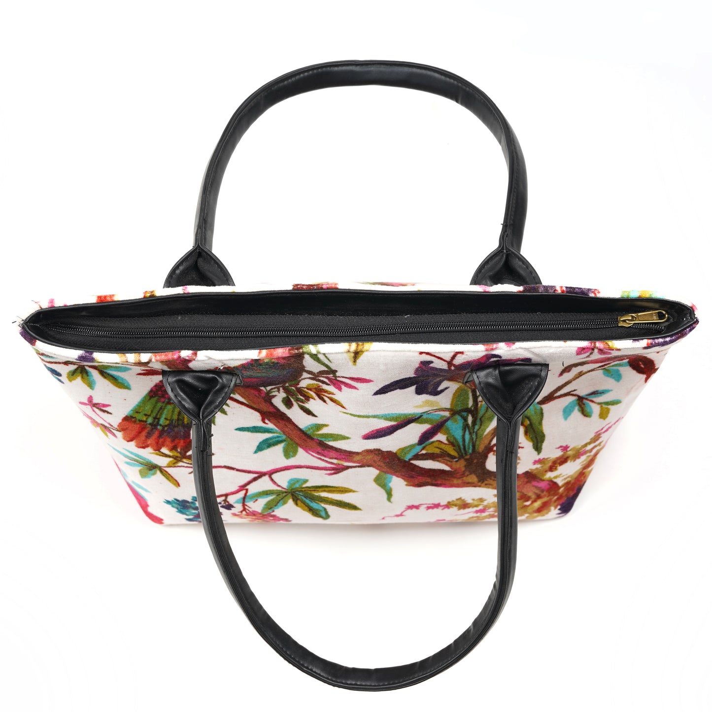 Birds of Paradise Velvet Hand Bag- White - The Teal Thread