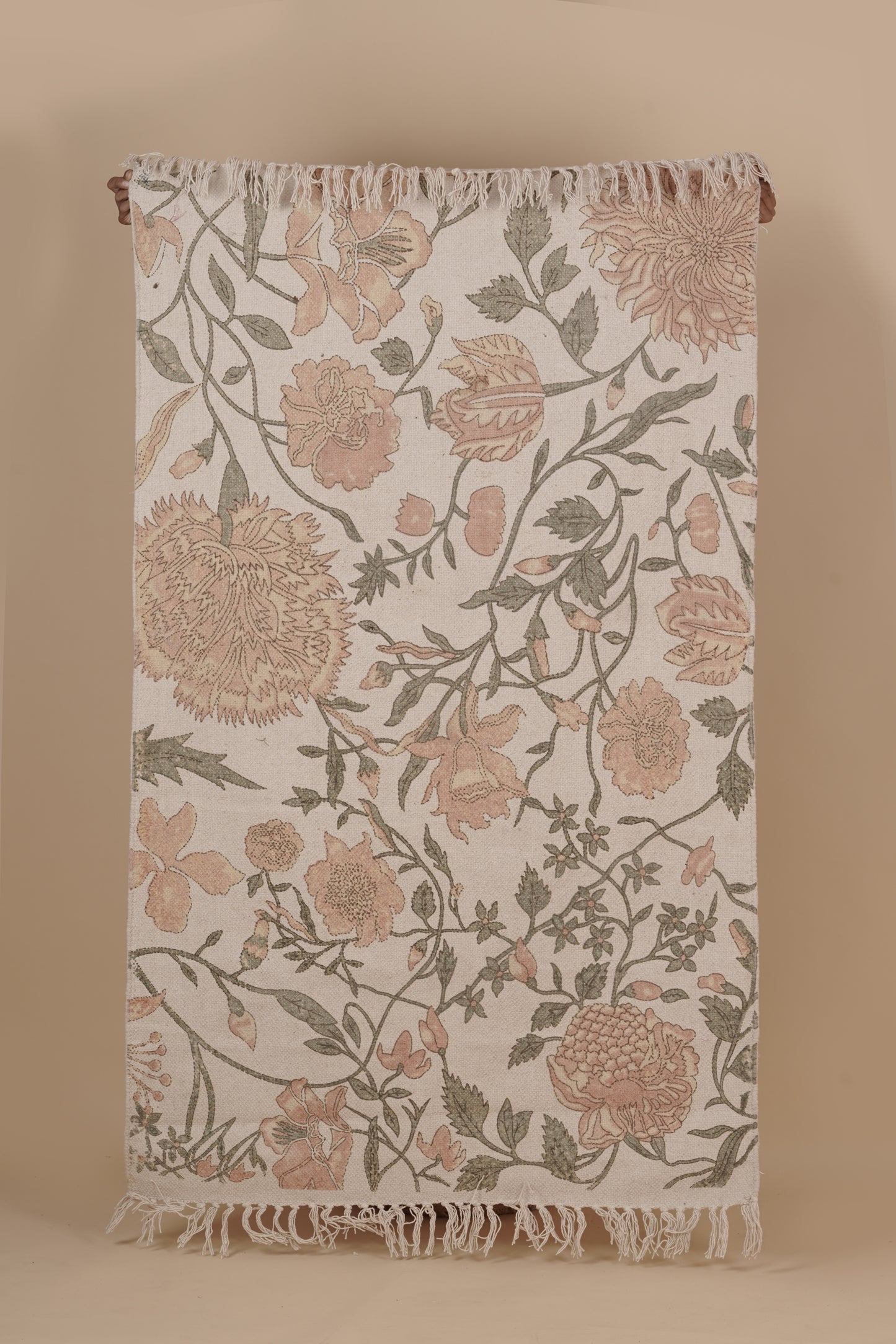 3 x 5 feet Area Rug Screen Printed- Orange Floral - The Teal Thread