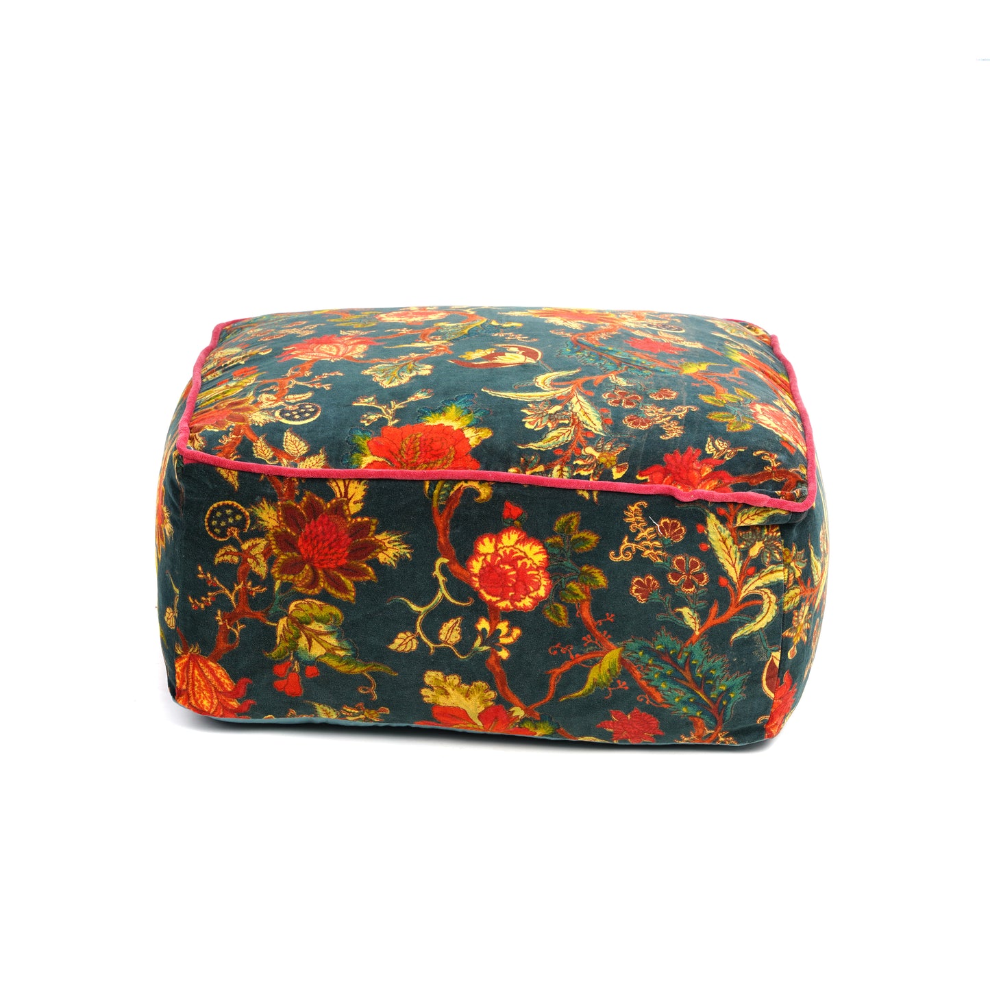 Tree of Life Velvet Square Ottoman / bean bag -Bottle Green - The Teal Thread