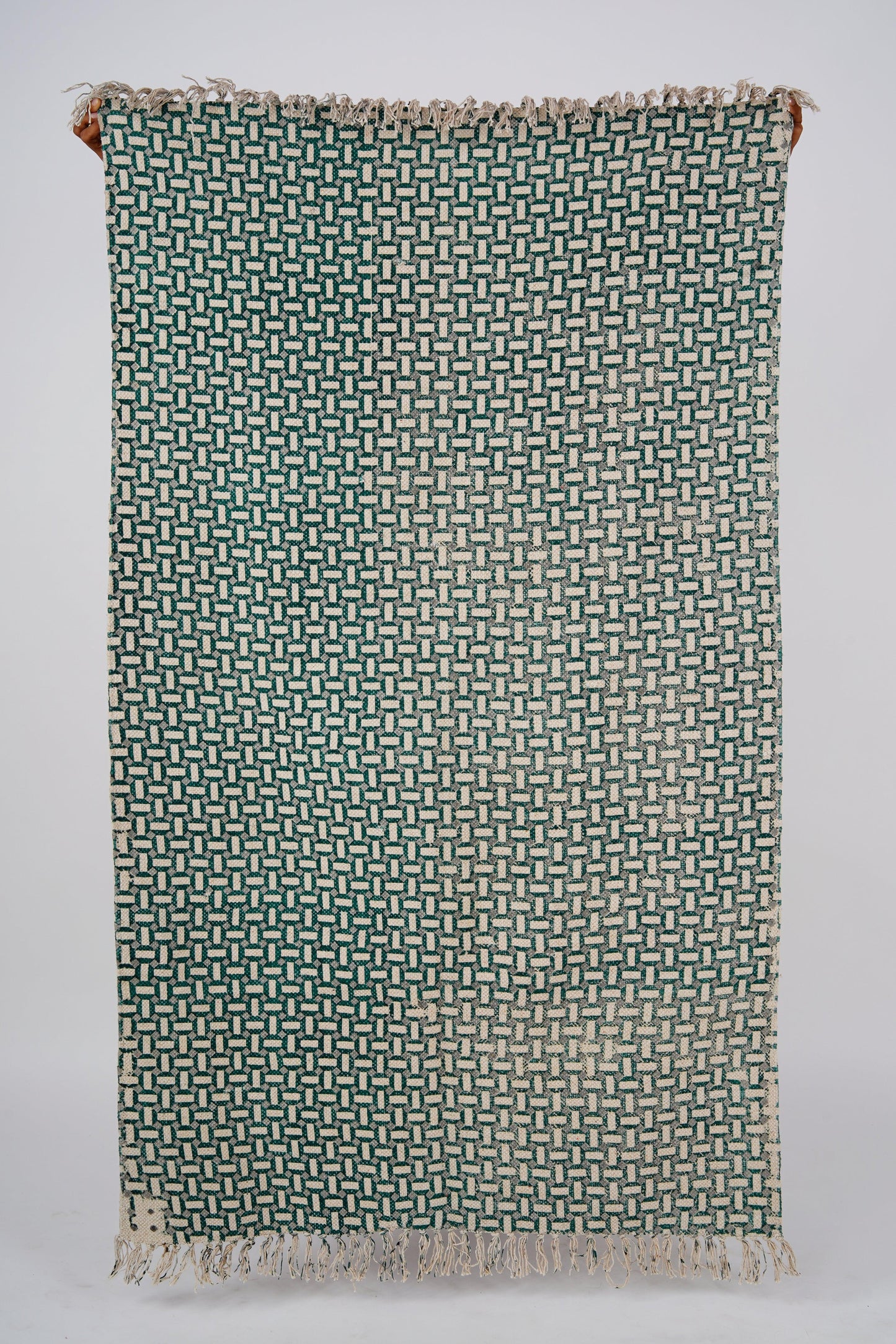 Cotton Area Rug Printed -Basket Weave Black - The Teal Thread
