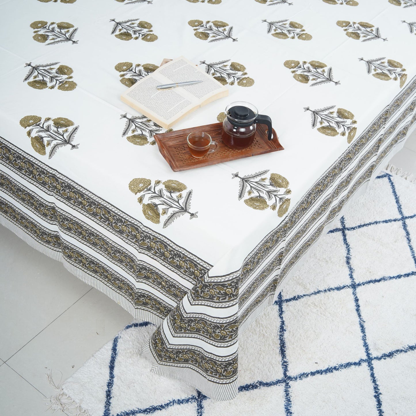 Block Print King Size Bedsheet- Yellow - The Teal Thread