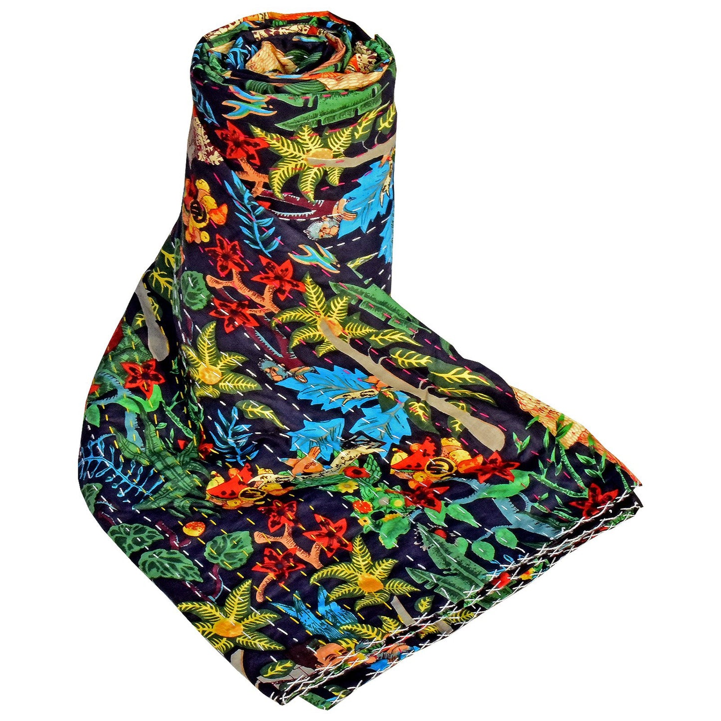 Frida Kahlo Kantha Bedcover Black - The Teal Thread