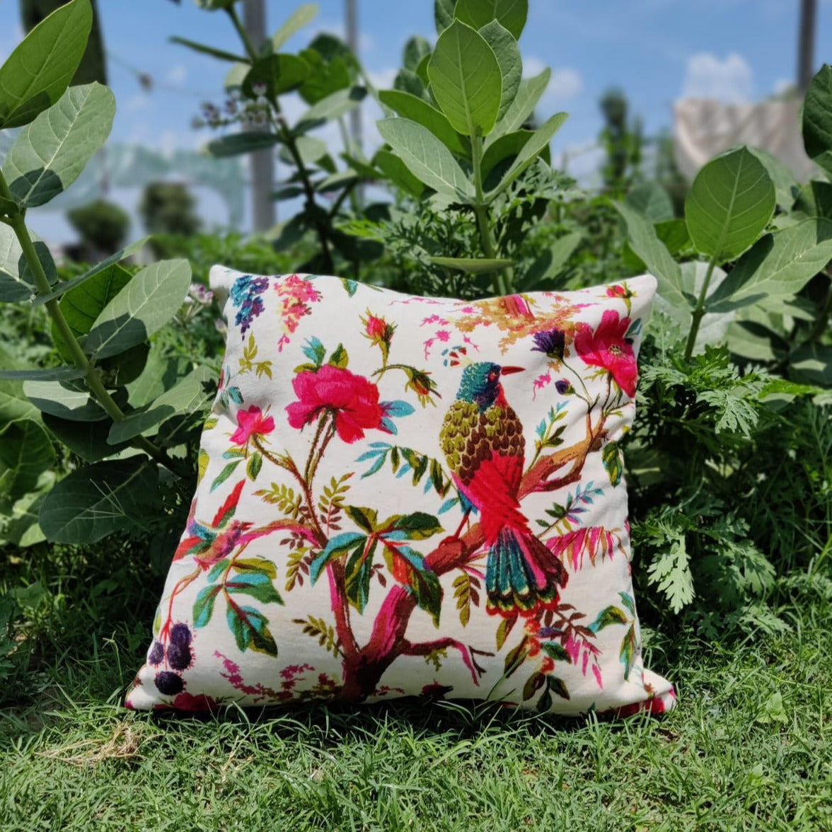 Birds of paradise Velvet Cushion Cover-White - The Teal Thread