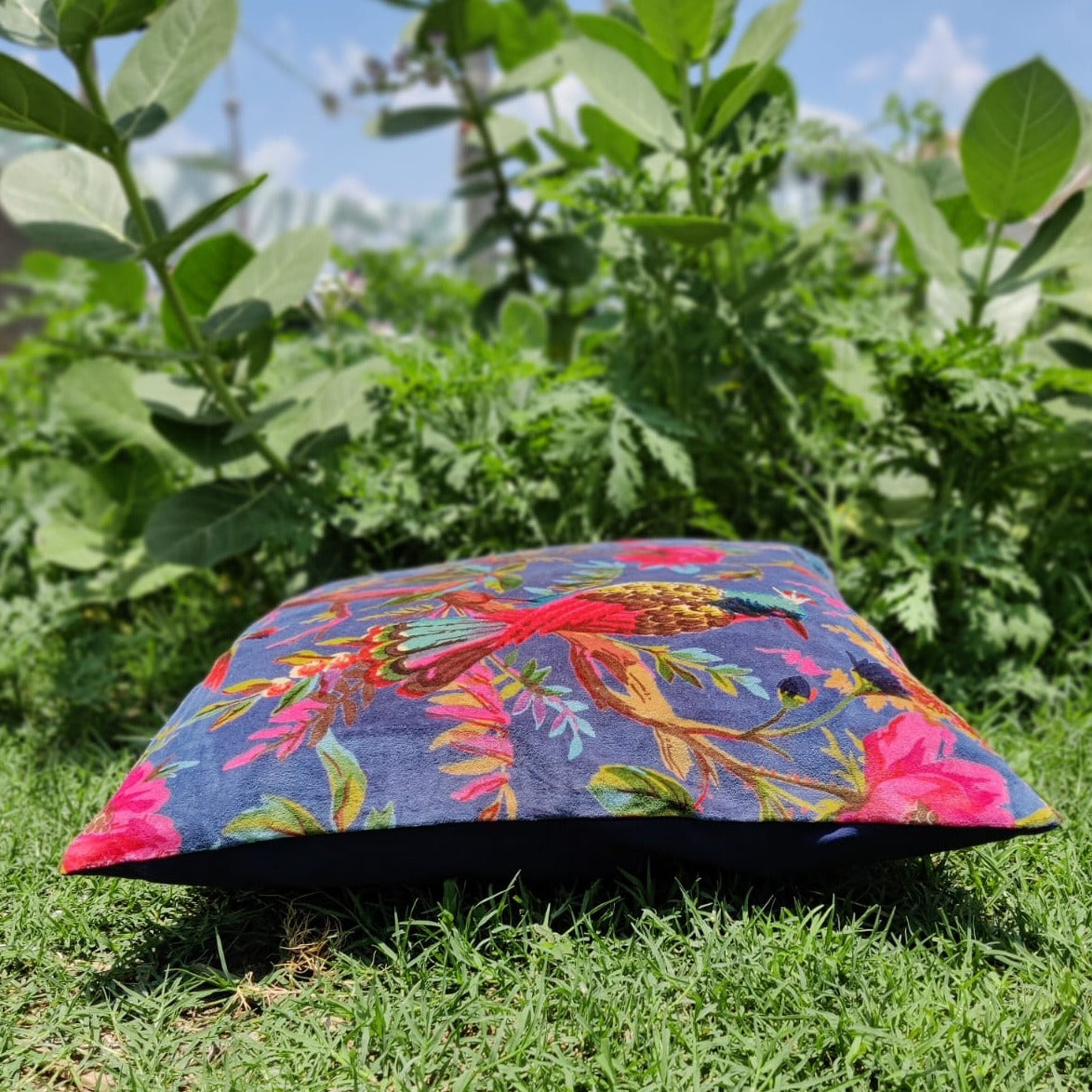 Birds of paradise velvet cushion cover- Dark Grey - The Teal Thread