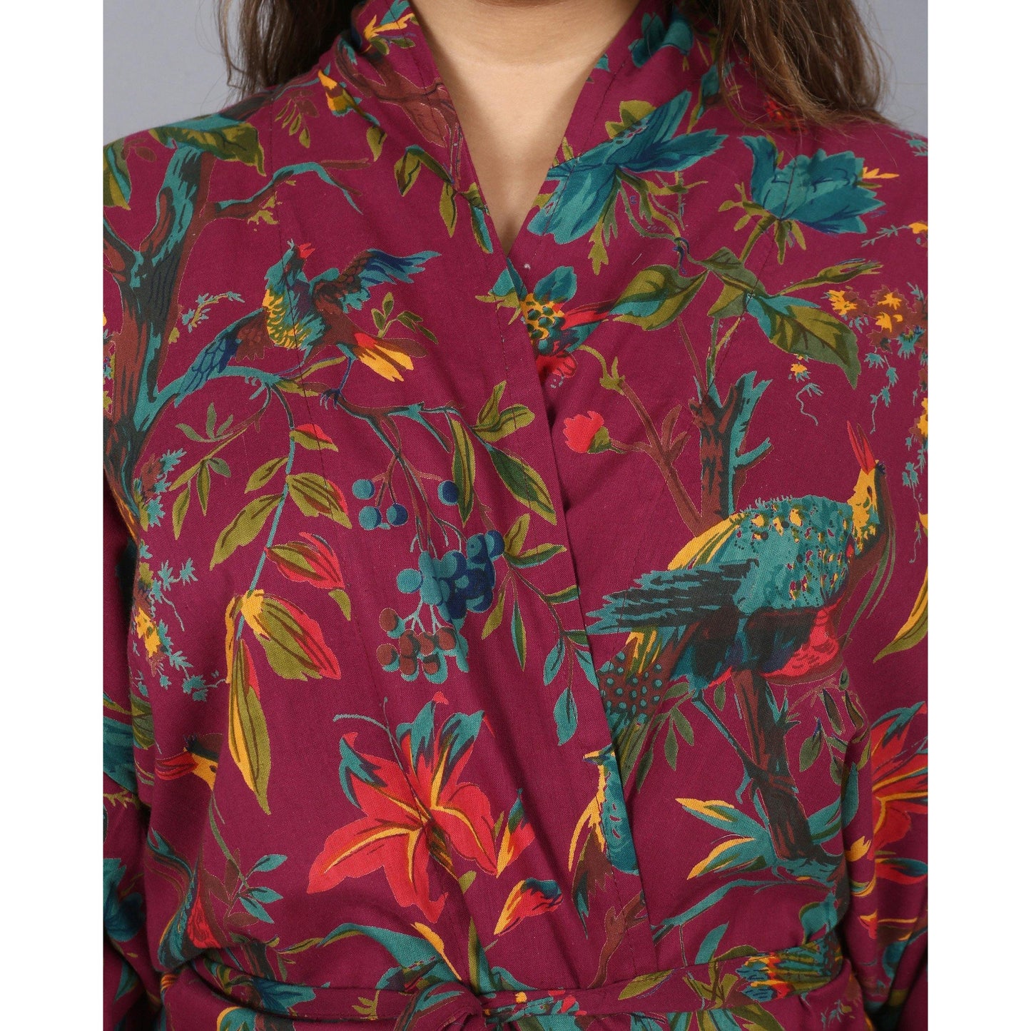 Kimono Bath Robes/ Night Suit Paradise- Maroon - The Teal Thread
