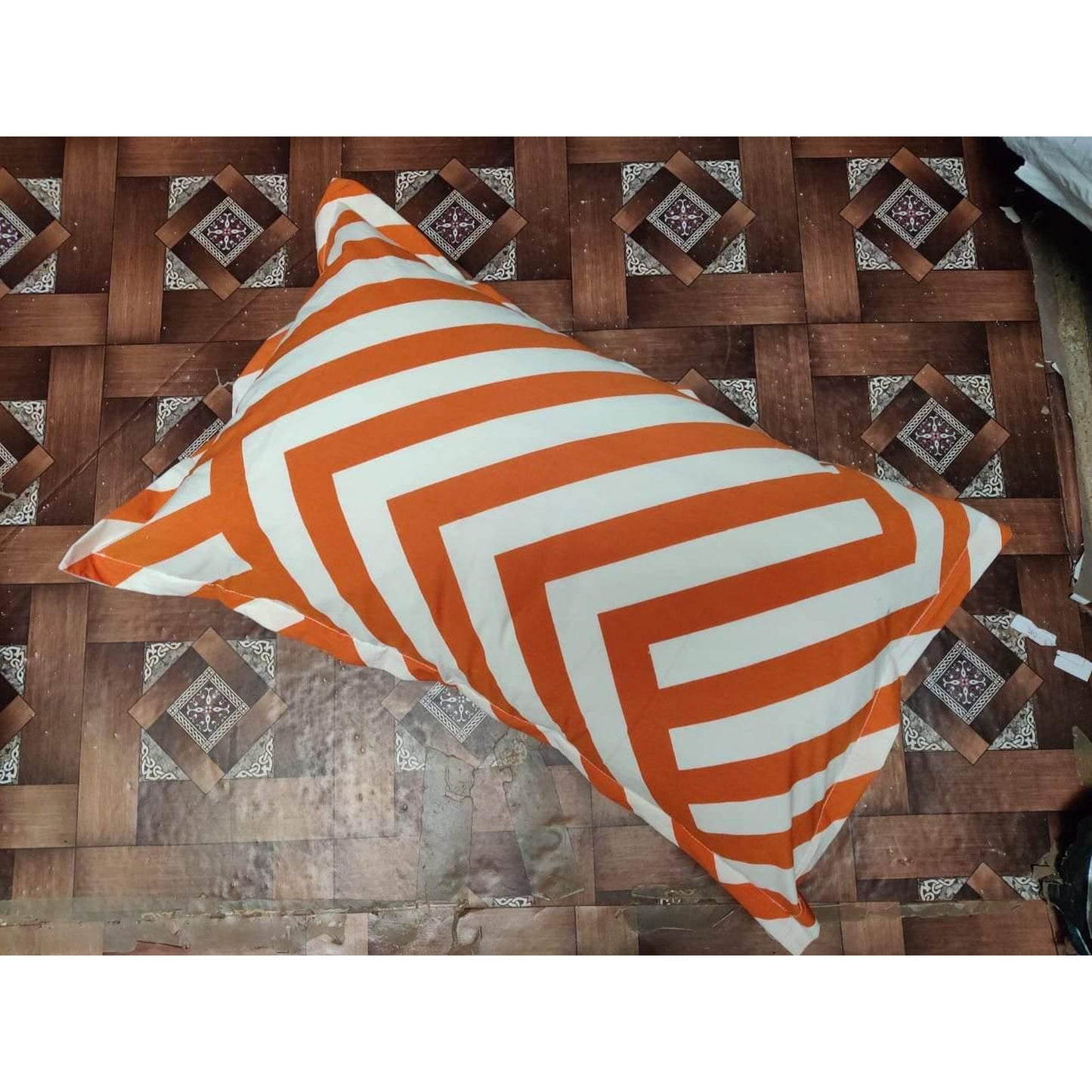 Pair of Pillow cover- Orange Stripes Bordered. - The Teal Thread