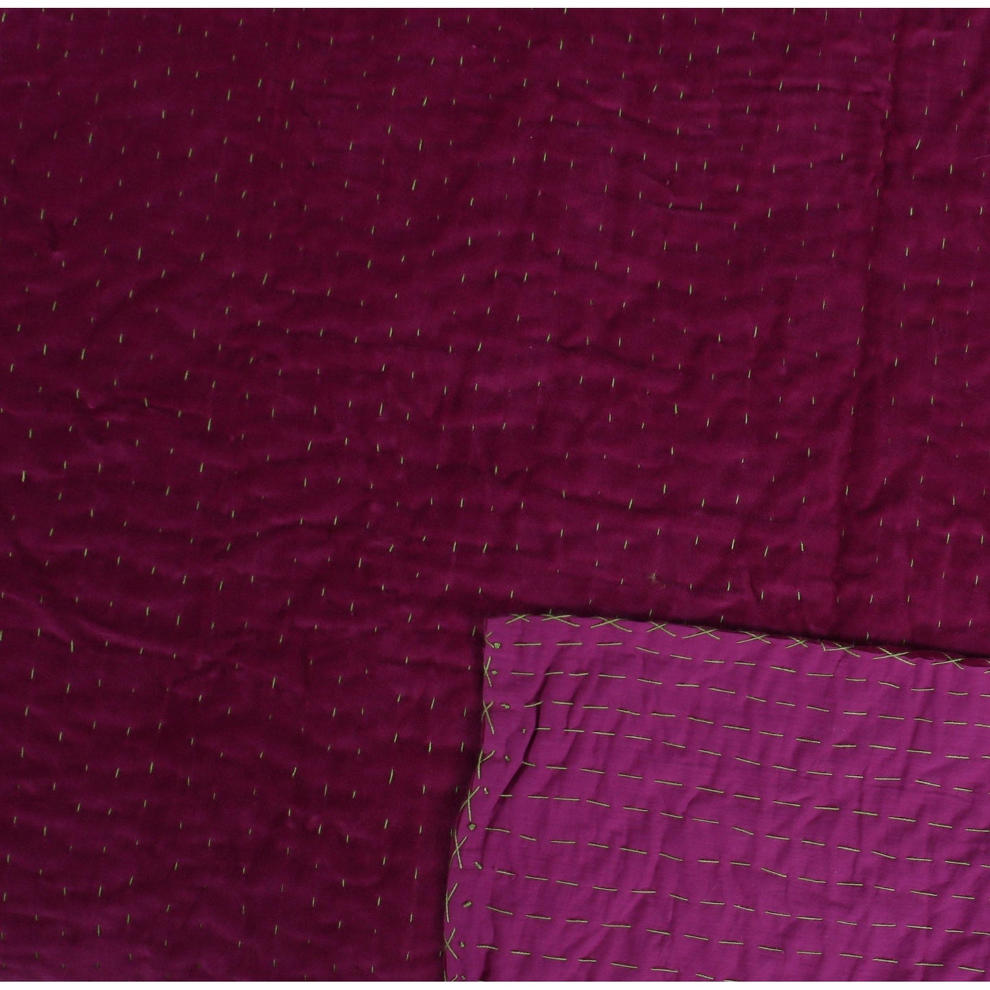Solid Velvet Kantha Quilted Razai-Magenta - The Teal Thread