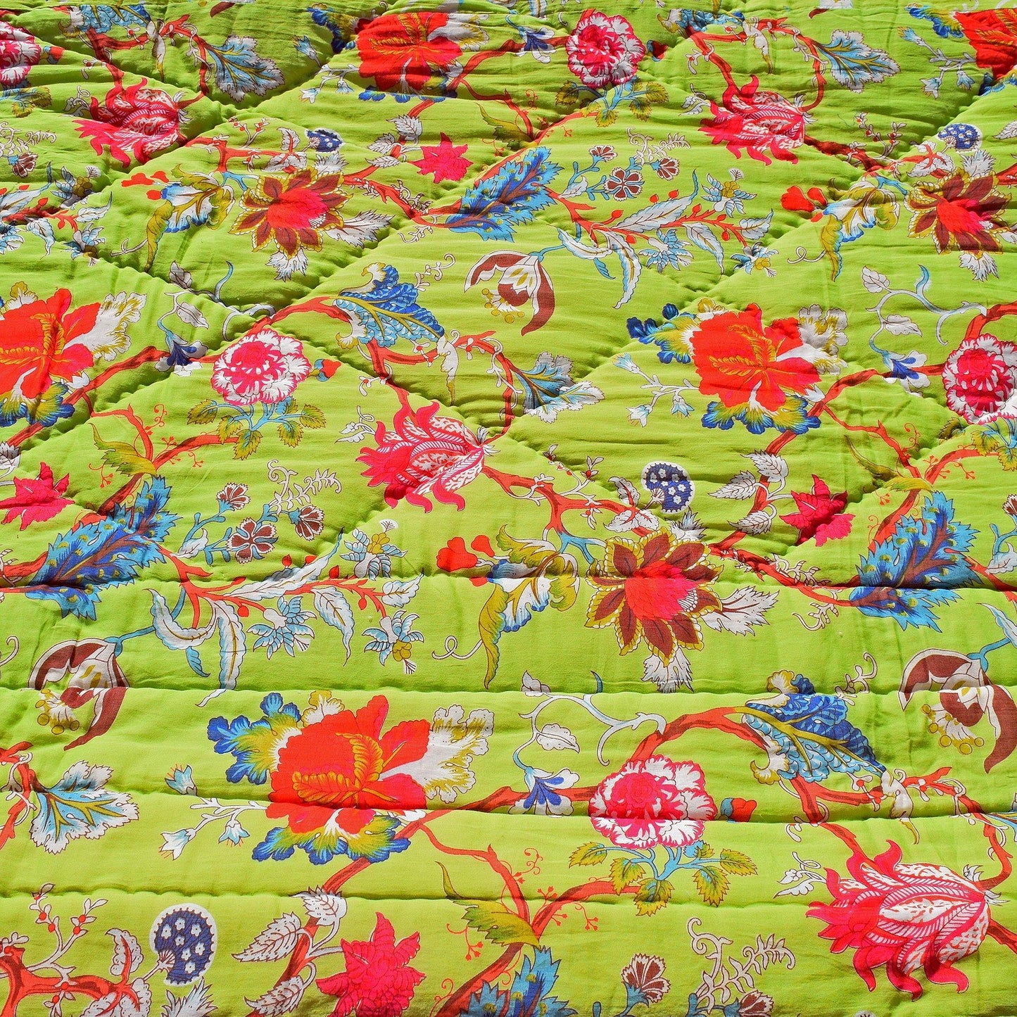 Tree of Life Jaipuri Razai Lime Green - The Teal Thread