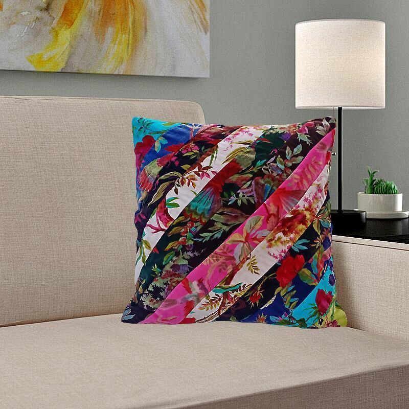 Patchwork diagonal velvet cushion cover - The Teal Thread